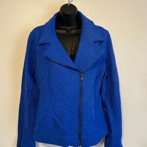 Tahari Wool Asymmetrical Jacket Collar Zippers Long Sleeves, Royal Blue Size M
